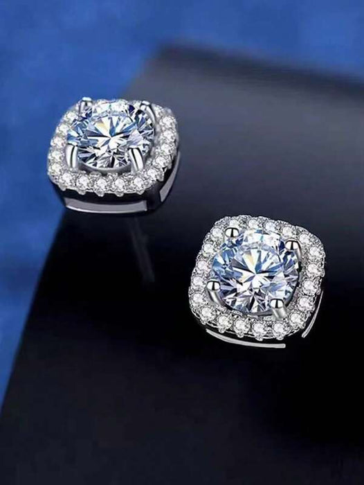 Glamorous Cubic Zirconia Square Stud Earrings