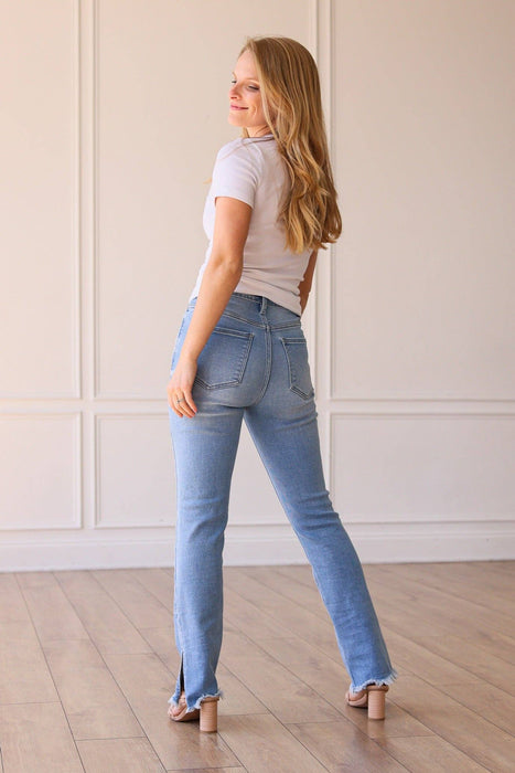 Medium Wash Side Split Hem Jeans