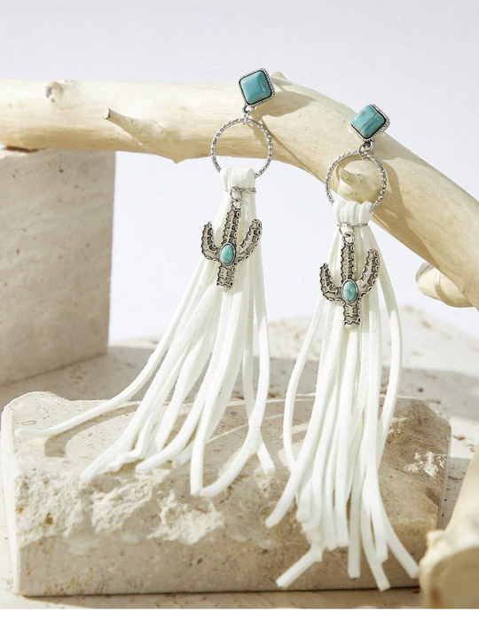 Vintage Long Tassel Cactus Dangle Earrings