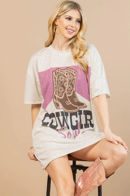 Western Cowgirl Soul Graphic T-Shirt Dress