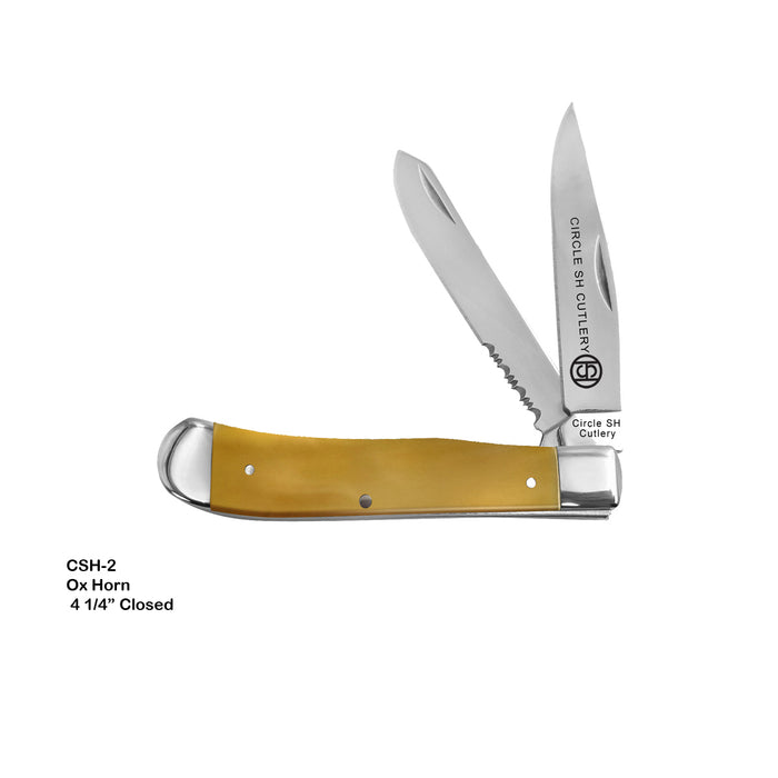 CIRCLE SH KNIFE  FOLDER 4 1/4" CLOSED OX HORN SERRATED