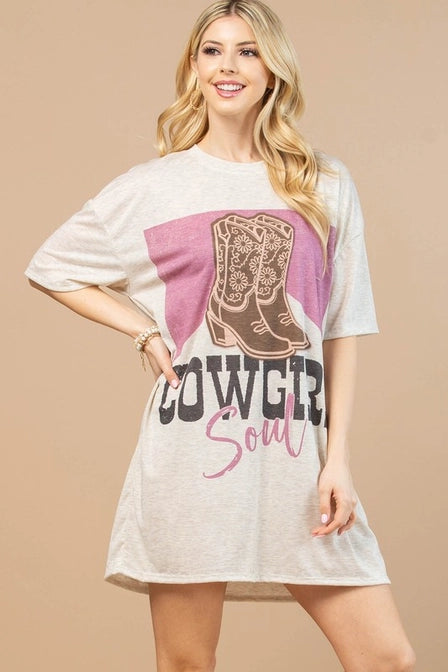 Western Cowgirl Soul Graphic T-Shirt Dress