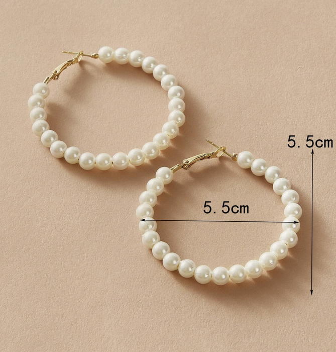 1 Pair Faux Pearl Decor Hoop Earrings