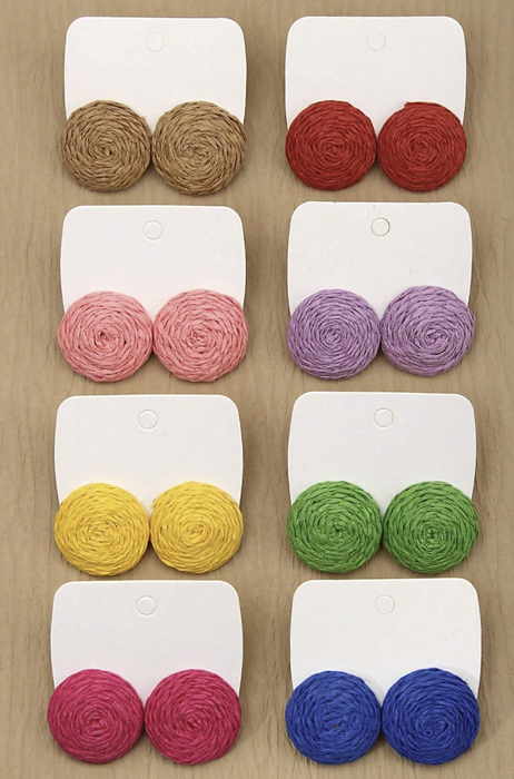 1 Pair Handmade Raffia Braided Round Shaped Multicolored Stud Earrings