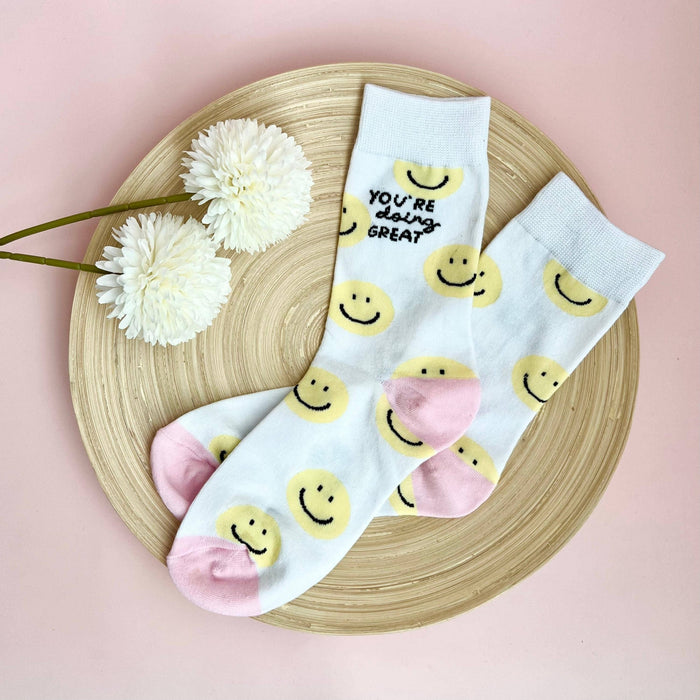 "You're Doing Great" Socks | Cute Socks | Happy Face Smiley