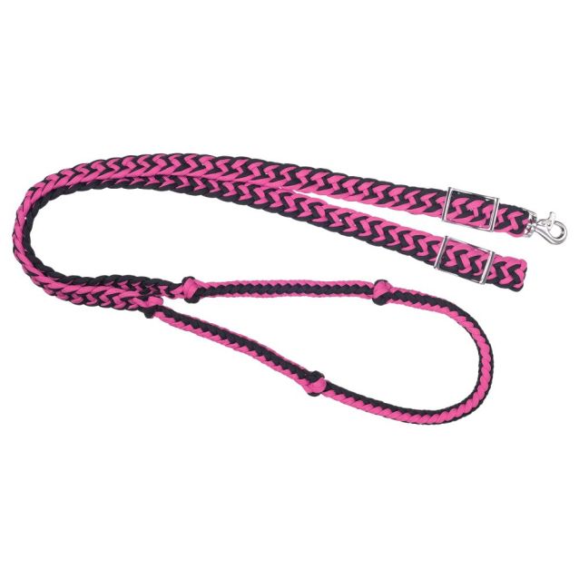 TOUGH1 DELUXE KNOTTED CORD ROPING REINS - PINK/BLACK