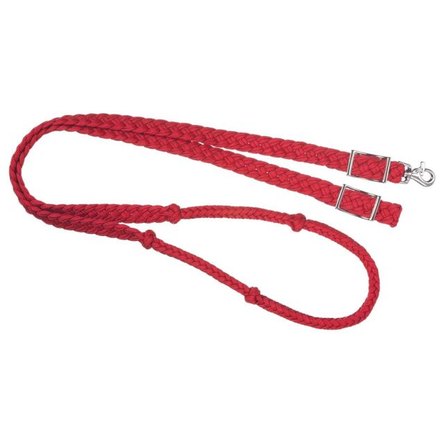 TOUGH1 DELUXE KNOTTED CORD ROPING REINS - RED