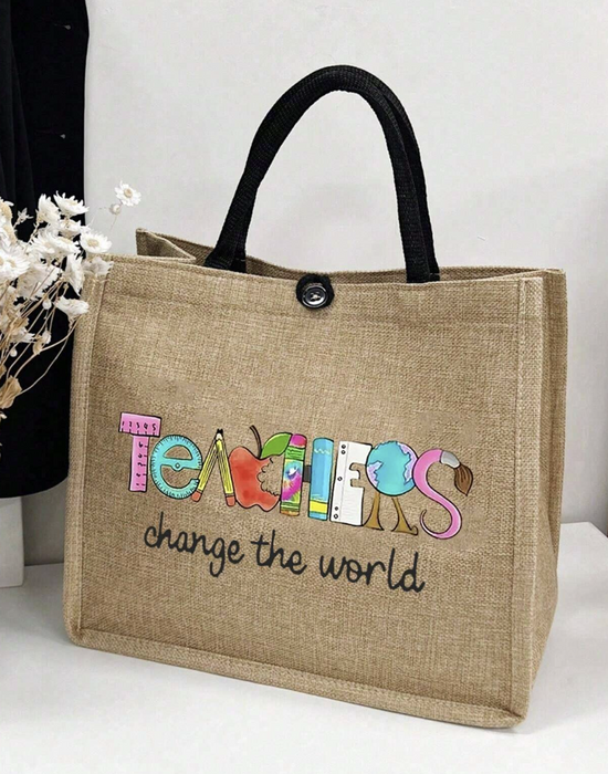 Versatile Portable Tote Bag For Teacher "Teacher change the world"