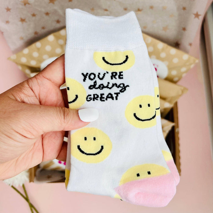 "You're Doing Great" Socks | Cute Socks | Happy Face Smiley