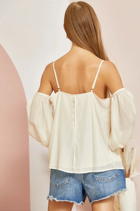 Cold Shoulder Woven Top - CHAMPAGNE