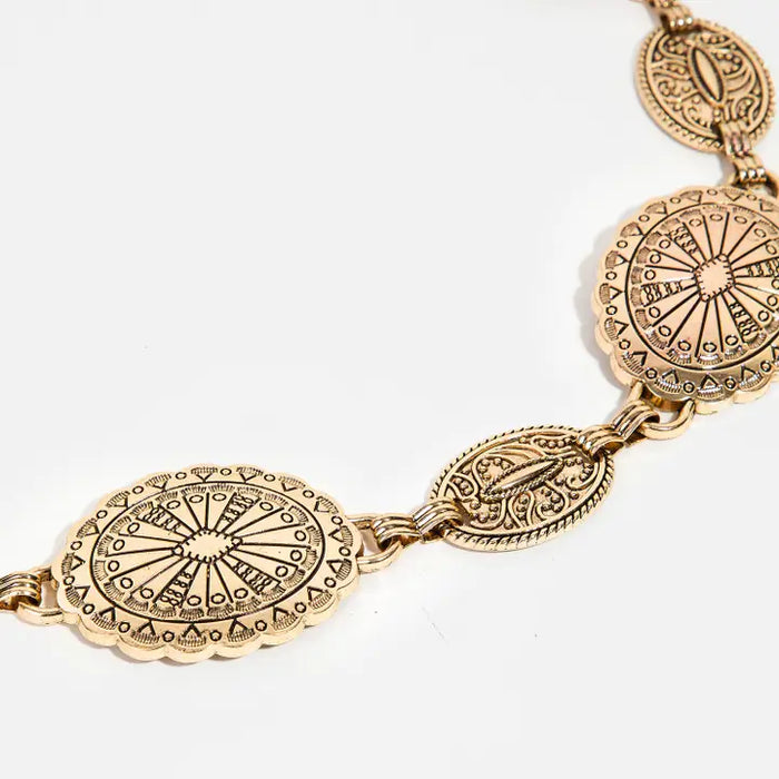 Ornate Oval Disc Chain Fashion Belt-SILVER