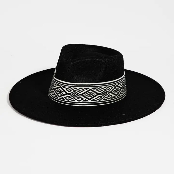 Tribal Pattern Ribbon Strap Fedora Hat