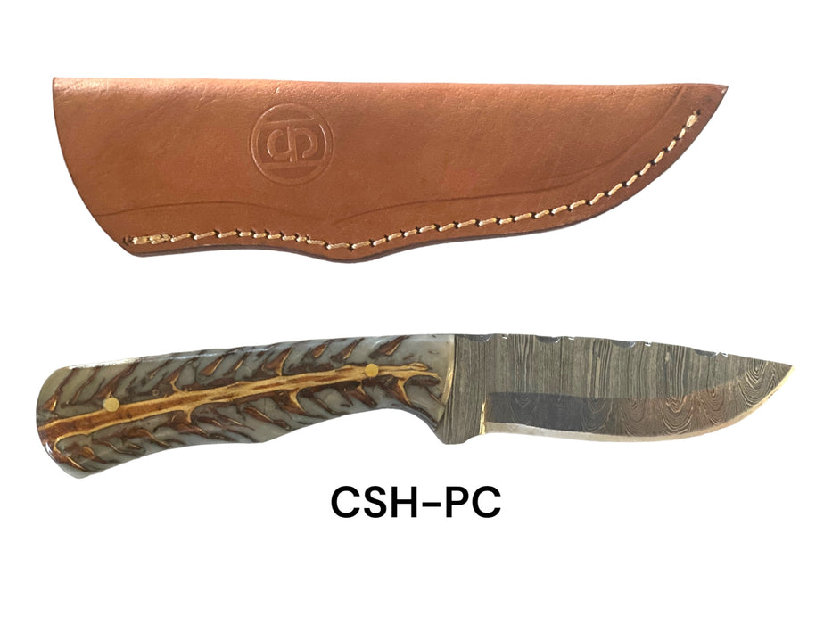 CIRCLE SH KNIFE 8" DAMASCUS S/ PINECONE HANDLE.