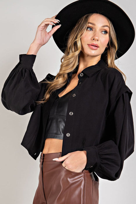 PUFF SLEEVE CROPPED SHIRT JACKET