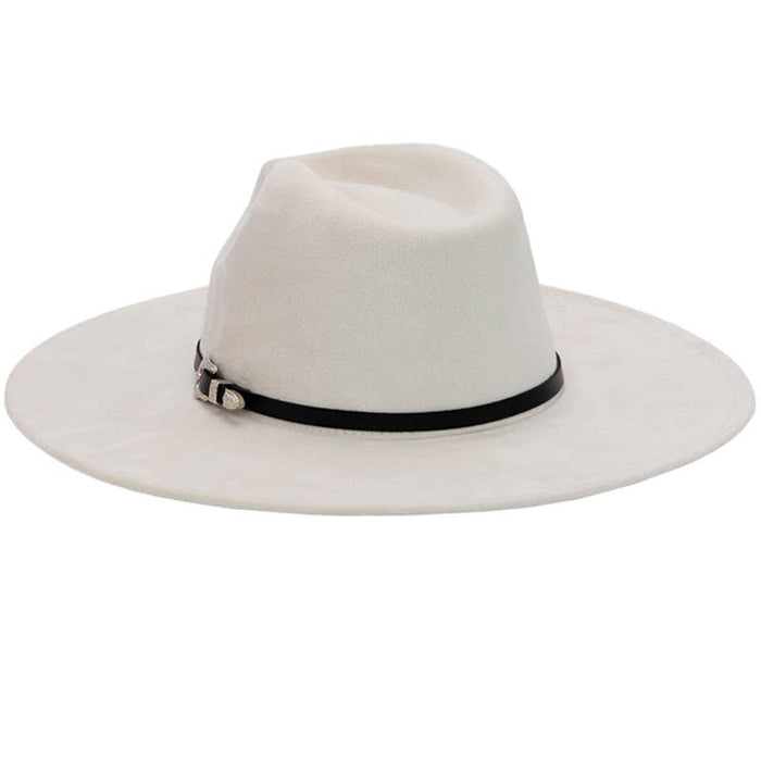 Western Buckle Belt Faux Nubuck Suede Wide Rancher Hat-Beige