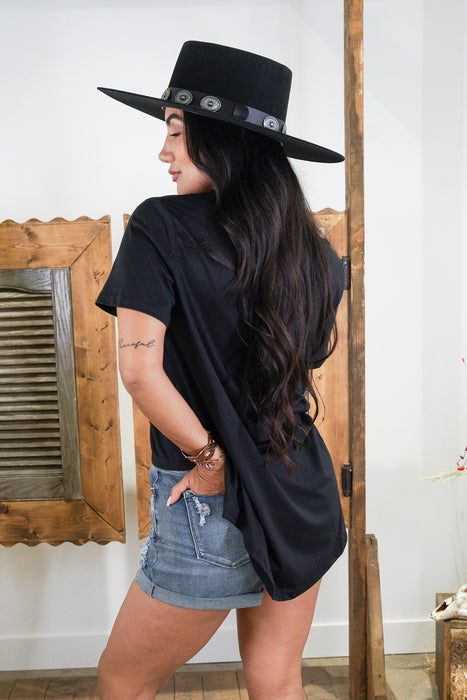 Black Short Sleeve Top W Hi-Low Hem