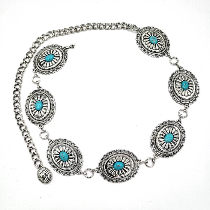 Western Fashion Turquoise Single Stud Hoop Chain Belt