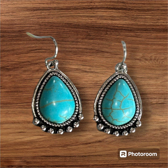 1 Pair Earring Oval Turquoise For Women