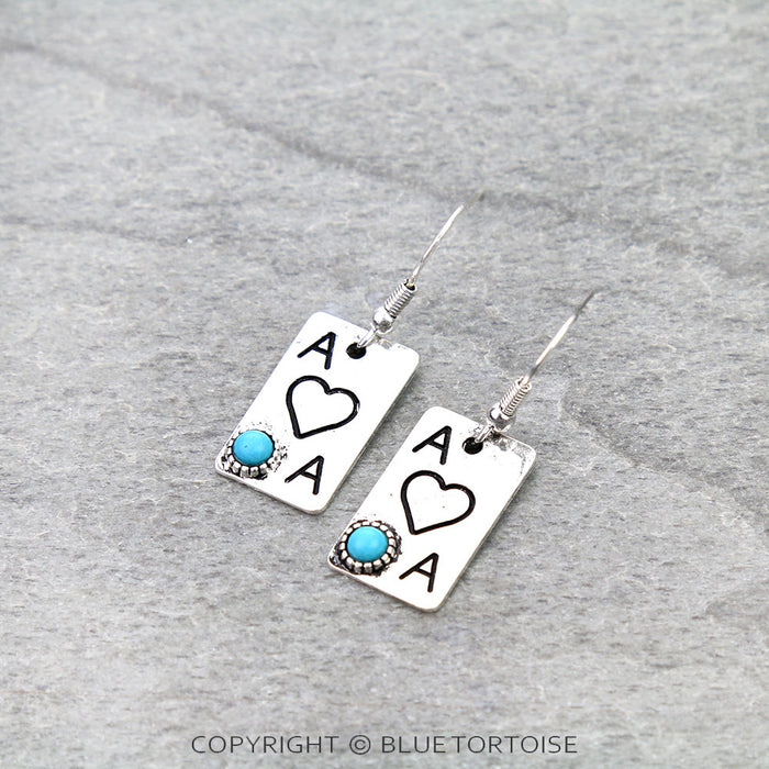 Western Ace of Hearts Dangle Earrings