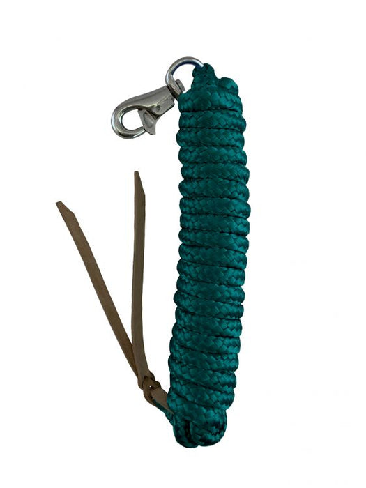 5/8" X 14' leather end nylon pro braid training lead with trigger bull snap.- Green