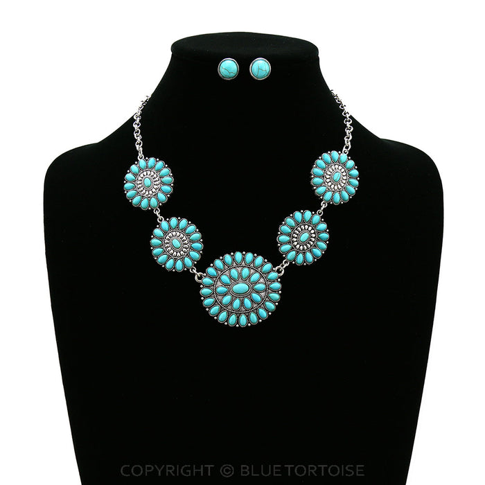 Western Concho Stone Necklace Set