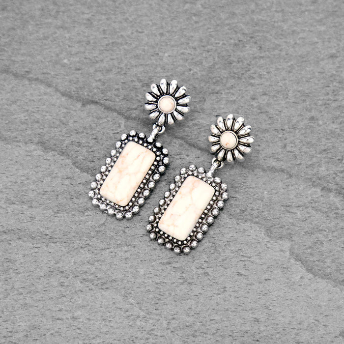 Stone Concho Drop Stud Earrings/NAT