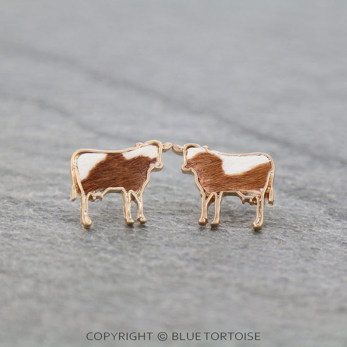 Genuine Leather Cow Stud Earrings