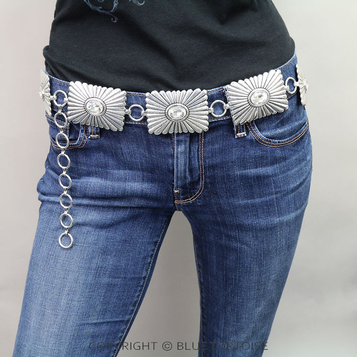 Western Rectangle Concho Stone Belt S/M