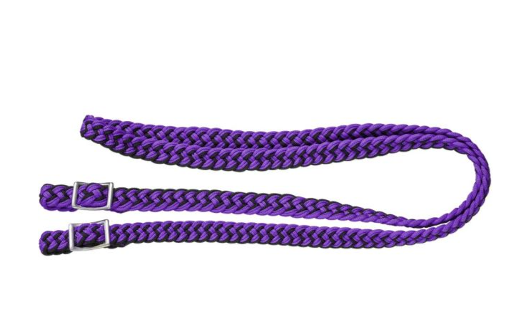 TOUGH1 BRAIDED CORD ROPING REINS - BLACK/PURPLE