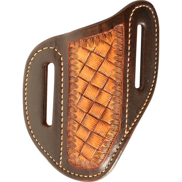 ANGLED KNIFE SHEATH WITH DARK FRAMED MINI WEAVE TOOLING - SMALL