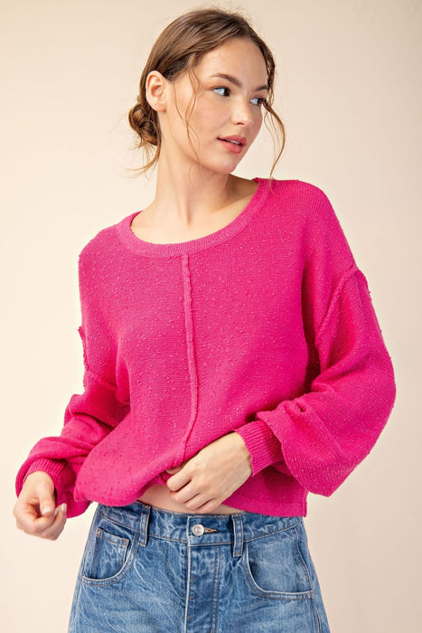 TEXTURE LONG SLEEVE KNIT TOP