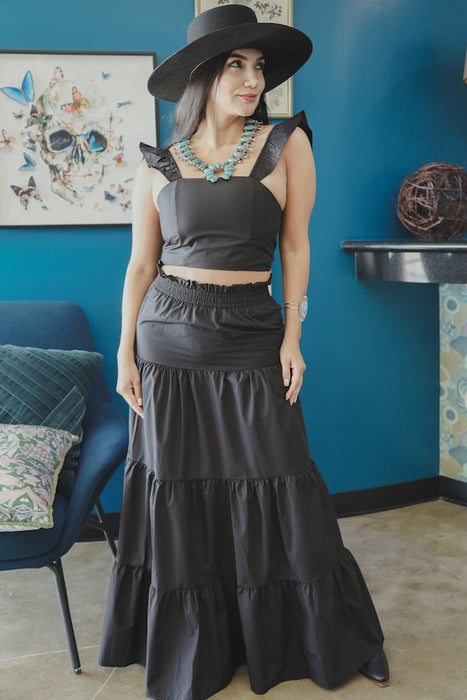 Black Crop top & Maxi Skirt W Elastic