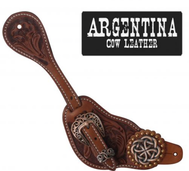 Showman Mens Size Arg. Cow Leather Spur Straps With Celtic Knot Accents