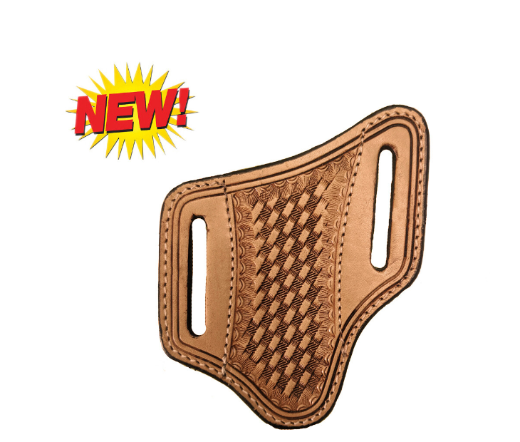 KNIFE SHEATH TAN LEATHER BASKET ANGLED