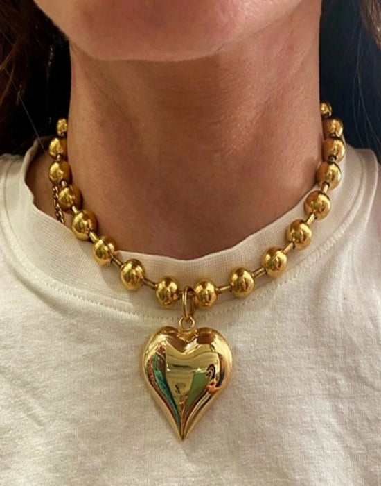 Necklace With Big Gold Heart Pendant