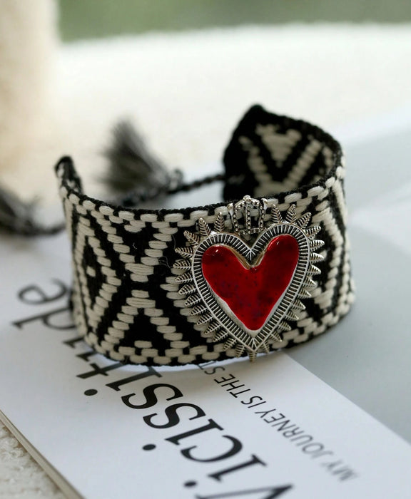 Retro Sweet Elegant Titanium Steel Oil Drops Irregular Love Woven Fringe Bracelet