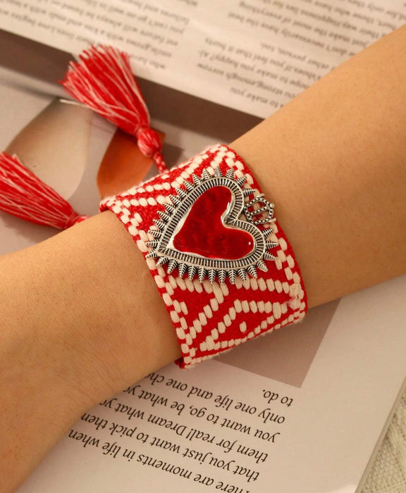 Retro Sweet Elegant Titanium Steel Oil Drops Irregular Love Woven Fringe Bracelet