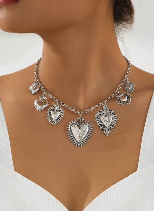 Heart Charm Necklace With Silver Tone Chain