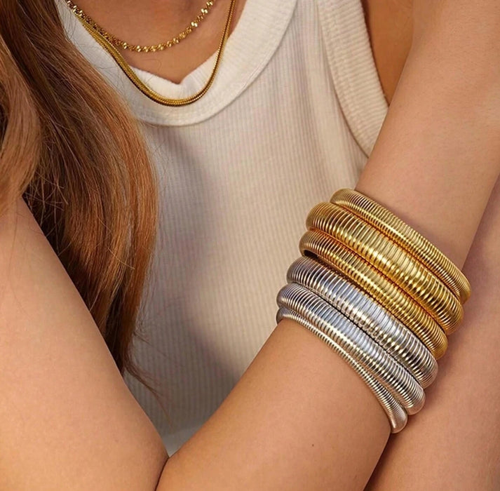 Golden/Silvery Bangle Bracelets Set  (2Pcs)