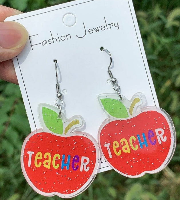 Teacher apple acrylic earrings