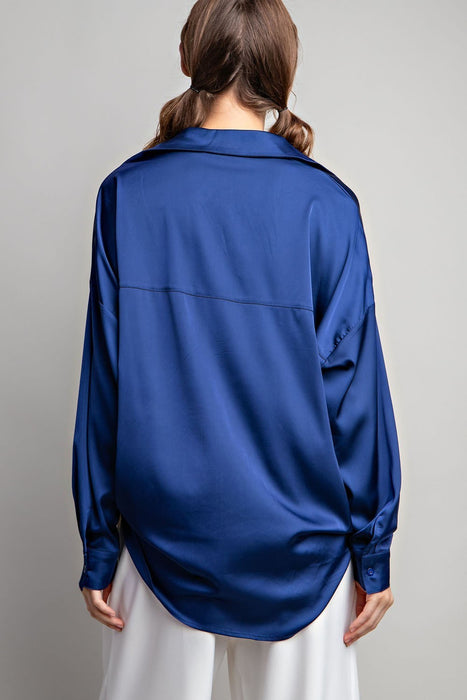 SATIN TAB COLLAR LONG SLEEVE TOP