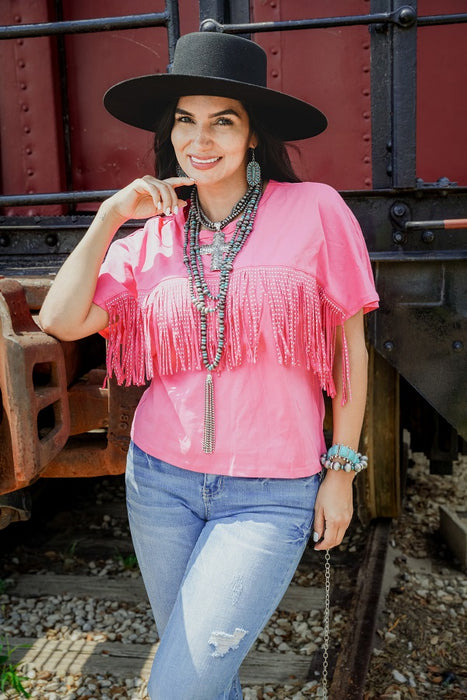 PINK SHORT SLEEVE TOP W FRONT FRING