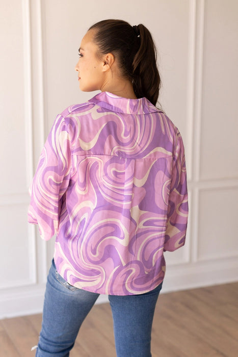 Retro Reverie Balloon-Sleeve Blouse in Purple Satin