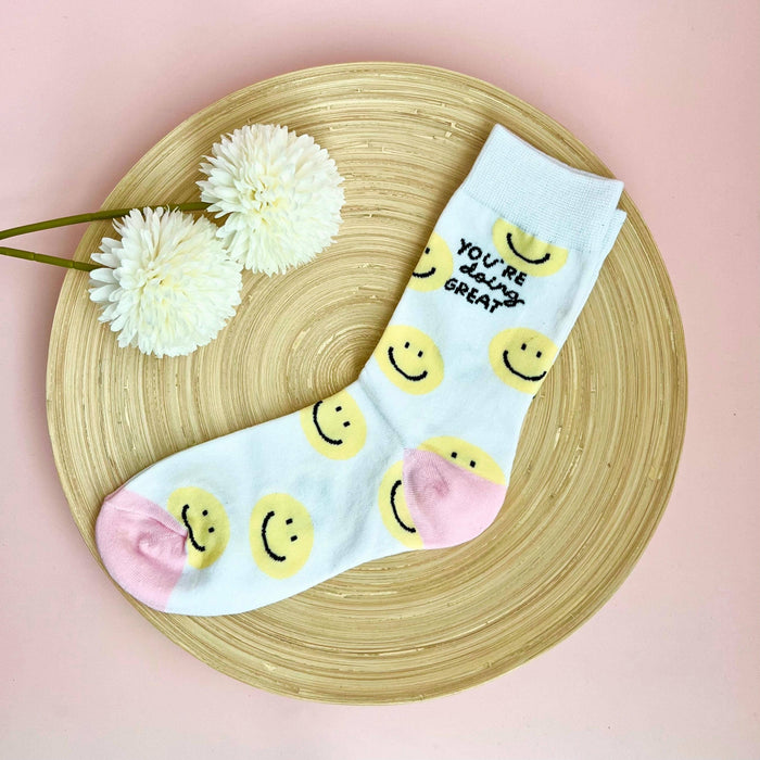 "You're Doing Great" Socks | Cute Socks | Happy Face Smiley