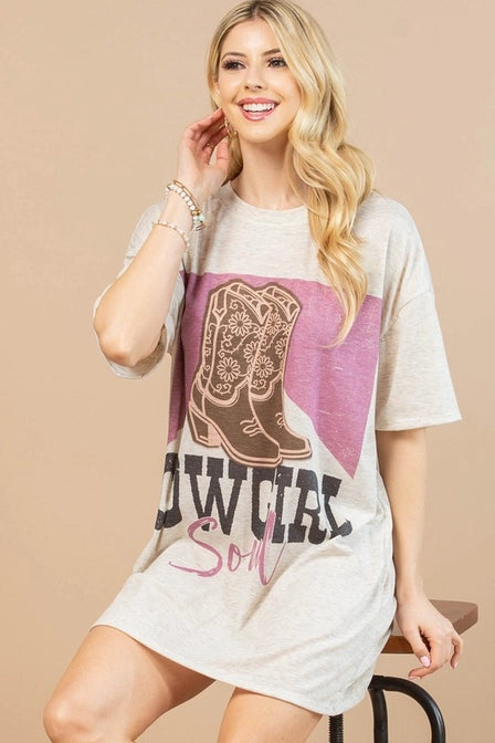 Western Cowgirl Soul Graphic T-Shirt Dress