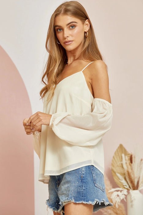 Cold Shoulder Woven Top - CHAMPAGNE