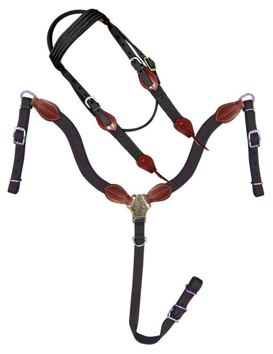 Showman ® Nylon Brow Band Headstall and Breast collar set with leather accents.