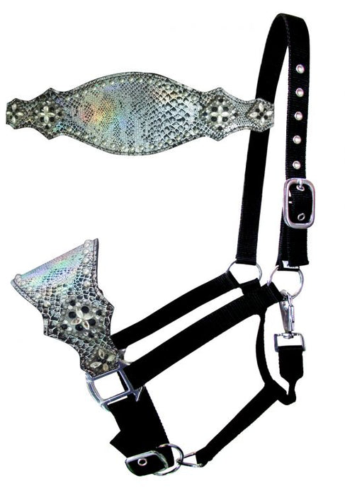 SHOWMAN - NYLON BRONC HALTER WITH SNAKESKIN