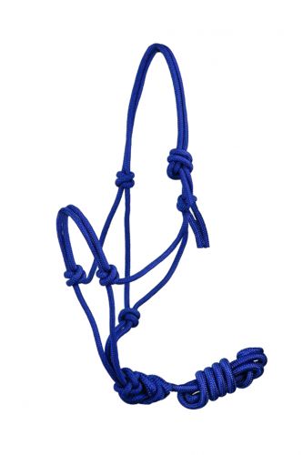 Horse size braided nylon cowboy knot rope halter with 7.5 ft lead.