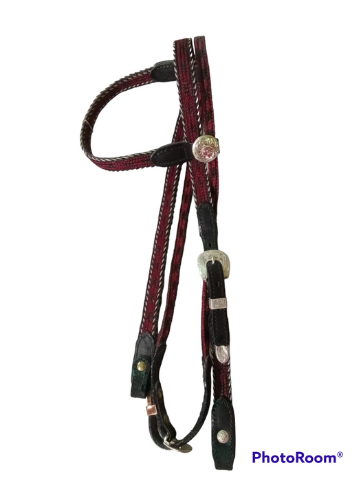 Straight Browband Headstall - handmade Red/Black/White